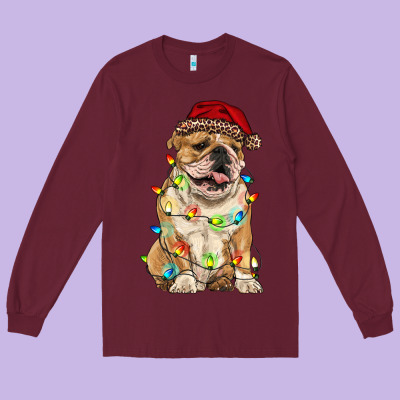 Christmas Bulldog Long Sleeve Tee Designed By Ranaportraitstore