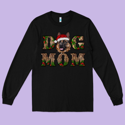 Chriistmas Dog Mom With German Shepherd Long Sleeve Tee Designed By Ranaportraitstore