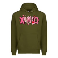 Army Green xoxo disco heart valentine's day Premium Hoodie - MaliasSmallBusiness