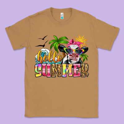 Hello Summer Cow Classic Tee Designed By Zillion Design Studio