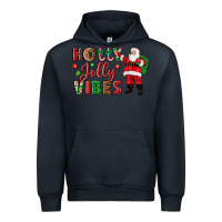 Navy Holly Jolly vibes Christmas with Santa Urban Hoodie - NancyCooperArtShop