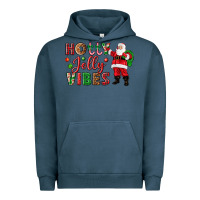 Pigment Midnight Navy Holly Jolly vibes Christmas with Santa Urban Hoodie - NancyCooperArtShop