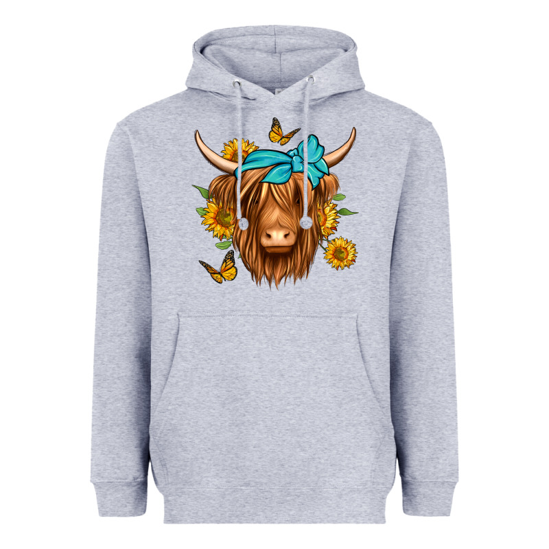 Sunflower Long Haired Cow Heavyweight Hoodie by Jasminsmagicworld | Teevron