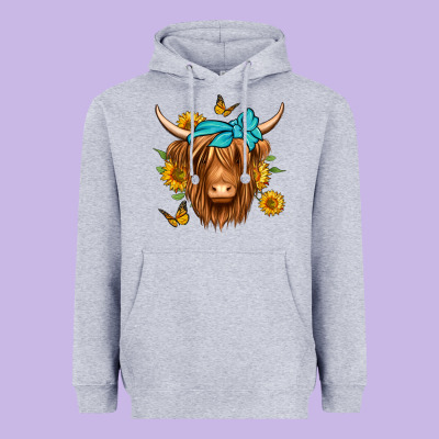 Sunflower Long Haired Cow Heavyweight Hoodie Designed By Jasminsmagicworld