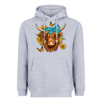Heather Grey sunflower long haired cow Heavyweight Hoodie - Jasminsmagicworld
