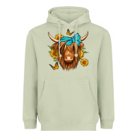 Matcha sunflower long haired cow Heavyweight Hoodie - Jasminsmagicworld