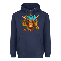 Navy sunflower long haired cow Heavyweight Hoodie - Jasminsmagicworld