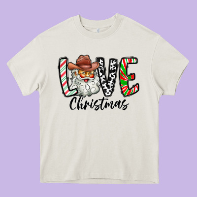 Love Christmas Santa Heavy Core Tee Designed By Cowhidedigitalart