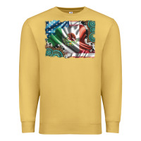 Antique Gold usa and mexico flag with leopard cowhide and gemstone background Premium Sweatshirt - Artiststas