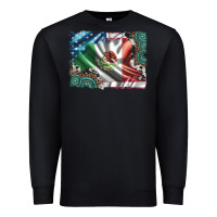 Black usa and mexico flag with leopard cowhide and gemstone background Premium Sweatshirt - Artiststas