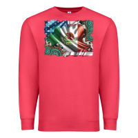 Cardinal usa and mexico flag with leopard cowhide and gemstone background Premium Sweatshirt - Artiststas