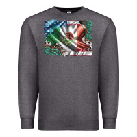 Charcoal Heather usa and mexico flag with leopard cowhide and gemstone background Premium Sweatshirt - Artiststas