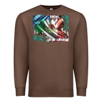Chestnut usa and mexico flag with leopard cowhide and gemstone background Premium Sweatshirt - Artiststas