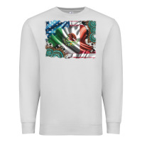 Dove Grey usa and mexico flag with leopard cowhide and gemstone background Premium Sweatshirt - Artiststas