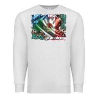 Oatmeal Heather usa and mexico flag with leopard cowhide and gemstone background Premium Sweatshirt - Artiststas