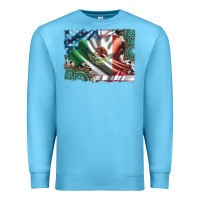 Ocean Blue usa and mexico flag with leopard cowhide and gemstone background Premium Sweatshirt - Artiststas