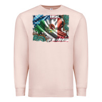 Pale Pink usa and mexico flag with leopard cowhide and gemstone background Premium Sweatshirt - Artiststas