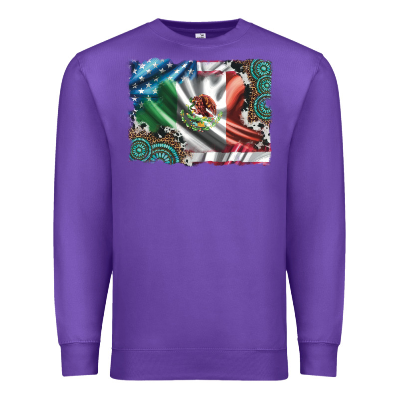Usa And Mexico Flag With Leopard Cowhide And Gemstone Background Premium Sweatshirt by Artiststas | Teevron