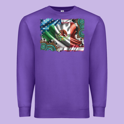 Usa And Mexico Flag With Leopard Cowhide And Gemstone Background Premium Sweatshirt Designed By Artiststas