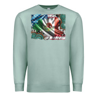 Seafoam usa and mexico flag with leopard cowhide and gemstone background Premium Sweatshirt - Artiststas