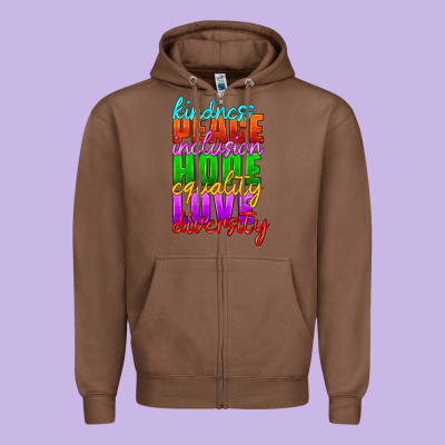 Kindness Peace Inclusion Hope Equality Love Diversity Zipper Hoodie Designed By Hra Design Shop