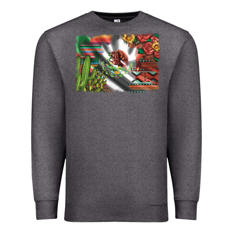 Mexico Flag Sunflowers Roses And Cactus With Serape Aztec And Leopard Premium Sweatshirt by Artiststas | Teevron