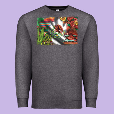 Mexico Flag Sunflowers Roses And Cactus With Serape Aztec And Leopard Premium Sweatshirt Designed By Artiststas