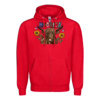 Red Moorica Zipper Hoodie - CowhideDigitalArt