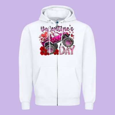 Valentines Day Monster Truck Zipper Hoodie Designed By Racoondesign