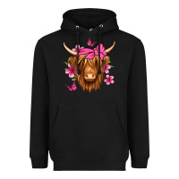 Black floral pink bandana longhaired cow Heavyweight Hoodie - Jasminsmagicworld