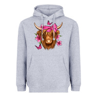 Heather Grey floral pink bandana longhaired cow Heavyweight Hoodie - Jasminsmagicworld