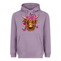 Lavender floral pink bandana longhaired cow Heavyweight Hoodie - Jasminsmagicworld