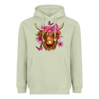 Matcha floral pink bandana longhaired cow Heavyweight Hoodie - Jasminsmagicworld