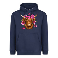Navy floral pink bandana longhaired cow Heavyweight Hoodie - Jasminsmagicworld