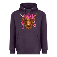 Plum floral pink bandana longhaired cow Heavyweight Hoodie - Jasminsmagicworld