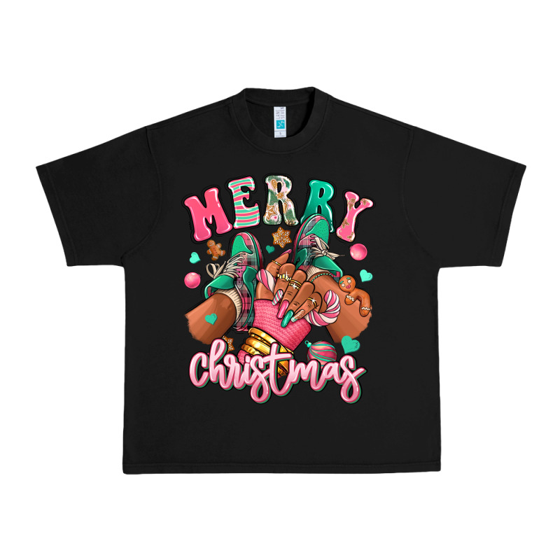 Pink Merry Christmas Black Girl Sneakers Urban Heavy Tee by RanaPortraitStore | Teevron