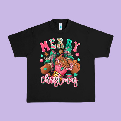 Pink Merry Christmas Black Girl Sneakers Urban Heavy Tee Designed By Ranaportraitstore