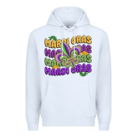 White mardi gras with fleur de lis Premium Hoodie - MaliasSmallBusiness