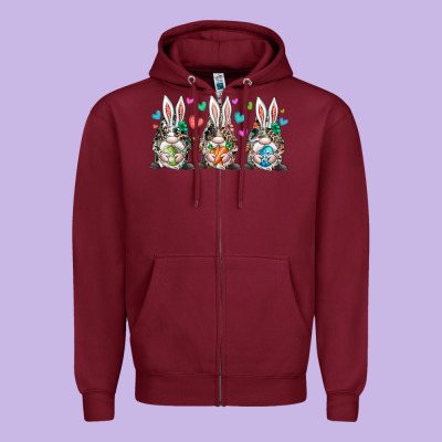 Western Bunny Gnome Zipper Hoodie Designed By Racoondesign