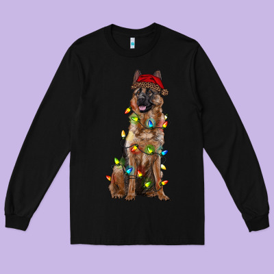 Christmas German Shepherd Long Sleeve Tee Designed By Ranaportraitstore