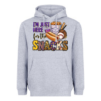 I'm Just Here For The Snacks Baseball Purple And G Heavyweight Hoodie | Teevron
