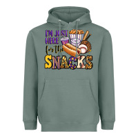 Sage i'm just here for the snacks baseball purple and g Heavyweight Hoodie - Jasminsmagicworld
