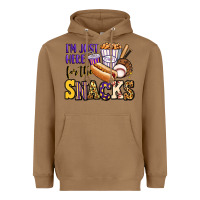 Toasted Coconut i'm just here for the snacks baseball purple and g Heavyweight Hoodie - Jasminsmagicworld