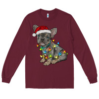 Burgundy christmas french bulldog Long Sleeve Tee - RanaPortraitStore