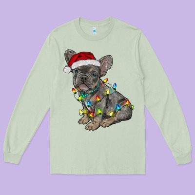 Christmas French Bulldog Long Sleeve Tee Designed By Ranaportraitstore
