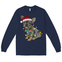 Navy christmas french bulldog Long Sleeve Tee - RanaPortraitStore