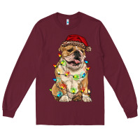 Burgundy christmas bulldog Long Sleeve Tee - RanaPortraitStore