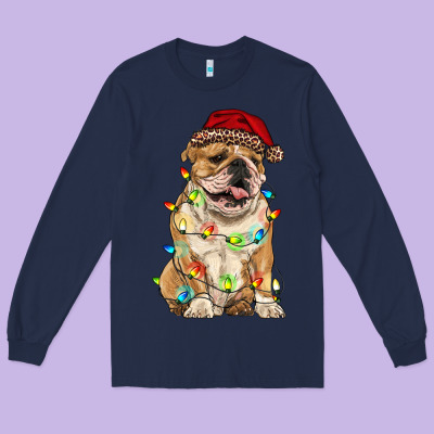 Christmas Bulldog Long Sleeve Tee Designed By Ranaportraitstore