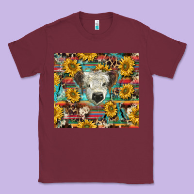 White Scottish Calf And Sunflowers Classic Tee Designed By Barkaloodesign