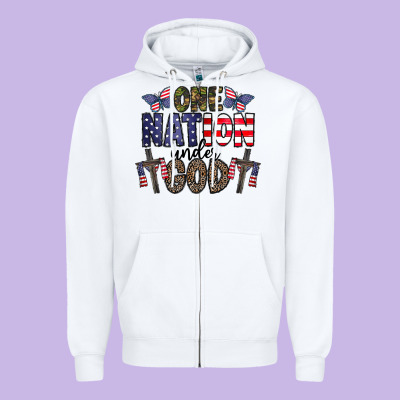 One Nation Under God Zipper Hoodie Designed By Cowhidedigitalart